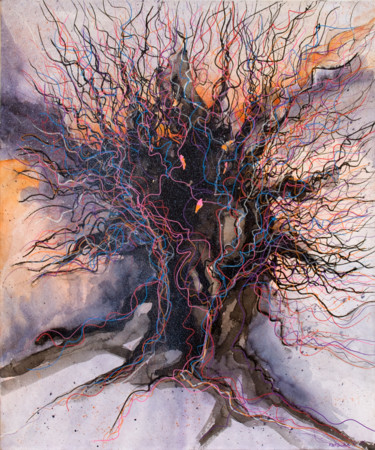 Painting titled "Arbre chevelu 1" by Natacha Kolson, Original Artwork, Ink