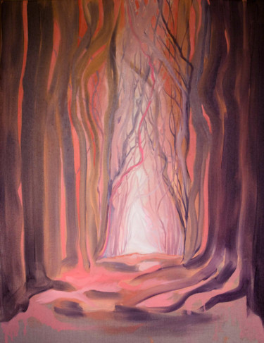 Peinture intitulée ""FORÊT ROUGE"" par Natacha Kolson, Œuvre d'art originale, Huile