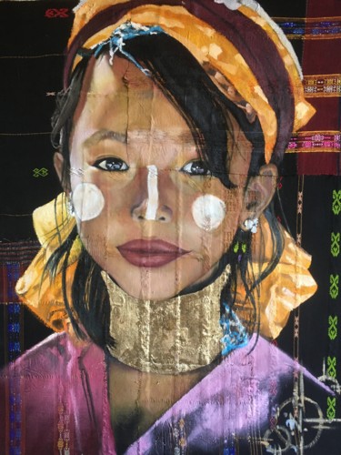 Peinture intitulée "Jeune Birmane" par Natacha Zenatti, Œuvre d'art originale, Huile Monté sur Châssis en bois
