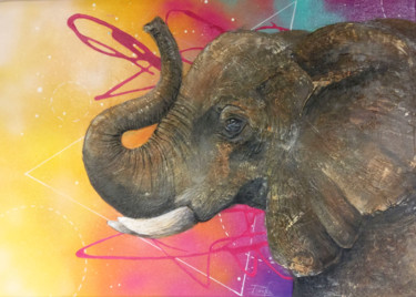 Peinture intitulée "Eléphant G1" par Natacha Perez, Œuvre d'art originale, Acrylique