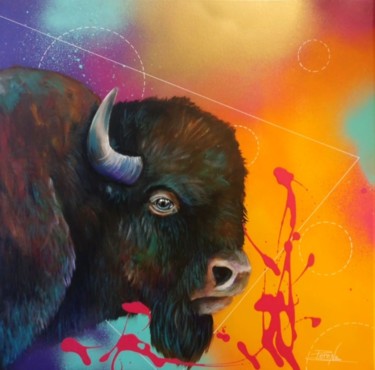 Schilderij getiteld "Bisons G1" door Natacha Perez, Origineel Kunstwerk, Acryl