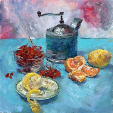 Malerei mit dem Titel "Натюрморт с кофемол…" von Nata Charivna, Original-Kunstwerk, Öl
