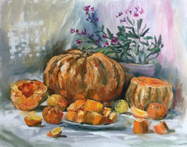 Картина под названием "Яркие тыквы" - Ната Чаривна, Подлинное произведение искусства, Масло