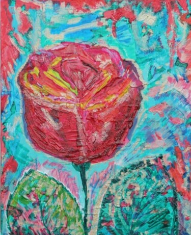 Pintura intitulada "Red rose" por Natal A D Acuk, Obras de arte originais, Acrílico