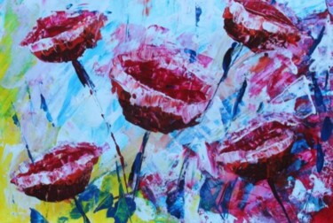 Painting titled "Red poppies" by Natal A D Acuk, Original Artwork, Acrylic