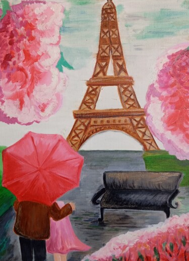 Картина под названием "Мы в Париже" - Наталья Дьячук, Подлинное произведение искусства, Масло