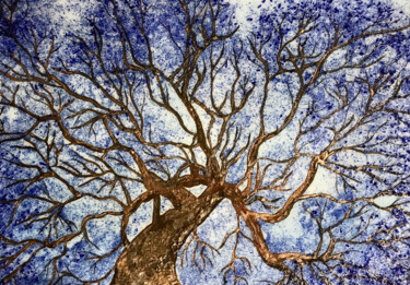 Painting titled "Tree of dream" by Natalia Komar, Original Artwork, Oil Mounted on Wood Stretcher frame