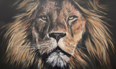 Картина под названием "Портрет Льва Lion p…" - Наталья Комар, Подлинное произведение искусства, Масло Установлен на Деревянн…