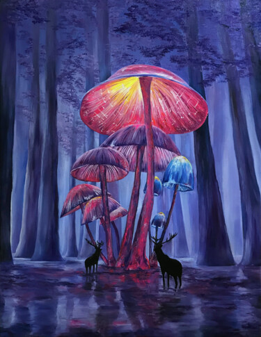 Malerei mit dem Titel "Магические грибы Ma…" von Natalia Komar, Original-Kunstwerk, Öl