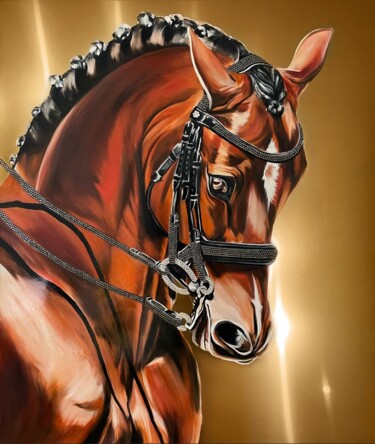 Картина под названием "Картина маслом Конь…" - Наталья Комар, Подлинное произведение искусства, Масло Установлен на Деревянн…