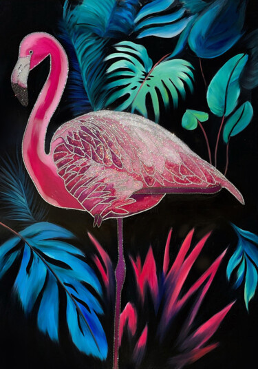 Pintura intitulada "Картина розовый фла…" por Natalia Komar, Obras de arte originais, Óleo