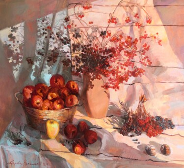 Painting titled "Утренние лучи солнца" by Natalia Moreva, Original Artwork, Oil