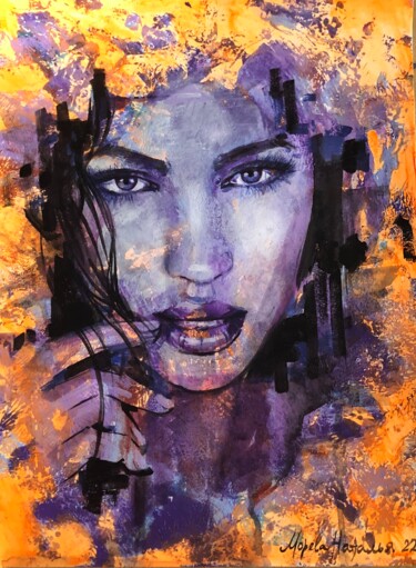 Painting titled "Flame of femininity" by Natalia Moreva, Original Artwork, Acrylic