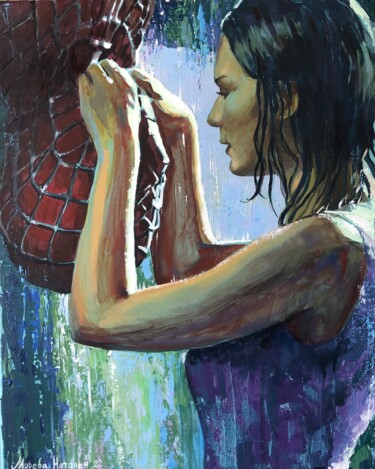 Painting titled "Spider-Man's kiss" by Natalia Moreva, Original Artwork, Acrylic