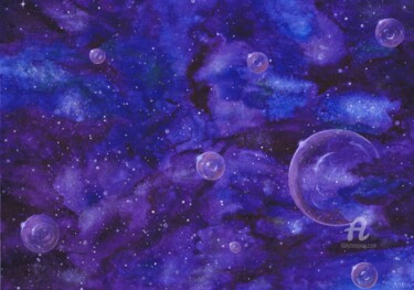 Painting titled "Sérénité bleu violet" by Natalia Shustrova, Original Artwork, Watercolor