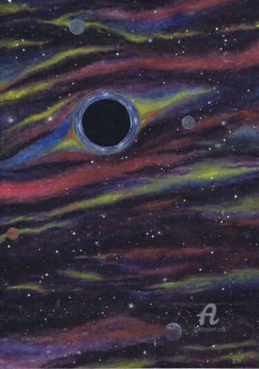 Pintura titulada "Espace. Trou noir" por Natalia Shustrova, Obra de arte original, Acuarela