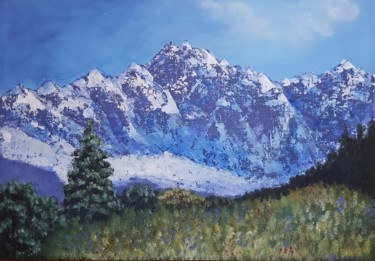 Painting titled "The mountains" by Natalia Ostonen (Tarasova), Original Artwork, Acrylic Mounted on Other rigid panel