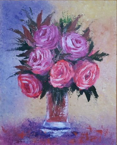 Peinture intitulée "Roses" par Natalia Ostonen (Tarasova), Œuvre d'art originale, Huile Monté sur Autre panneau rigide