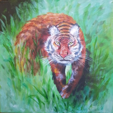 Painting titled "Tiger" by Natalia Ostonen (Tarasova), Original Artwork, Acrylic Mounted on Other rigid panel