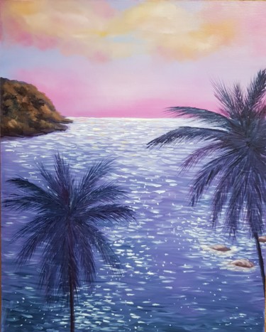 Painting titled "Palm trees" by Natalia Ostonen (Tarasova), Original Artwork, Oil Mounted on Other rigid panel