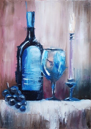 Painting titled "Glass of wine" by Natalia Ostonen (Tarasova), Original Artwork, Oil