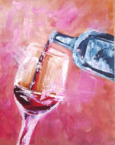 Painting titled "Glass of wine . imp…" by Natalia Ostonen (Tarasova), Original Artwork, Oil