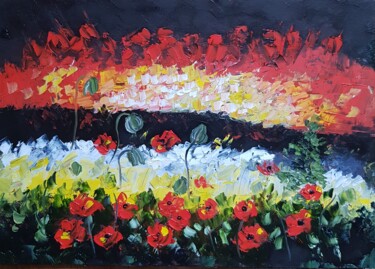 Peinture intitulée "Abstract poppies" par Natalia Ostonen (Tarasova), Œuvre d'art originale, Huile