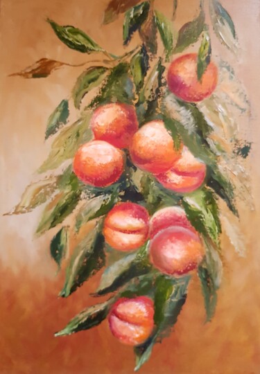 Painting titled "Peaches" by Natalia Ostonen (Tarasova), Original Artwork, Oil Mounted on Other rigid panel