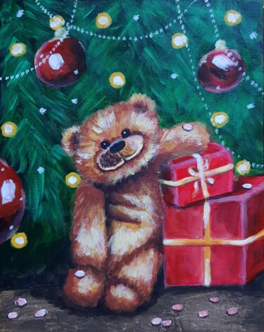 Peinture intitulée "Teddy bear under th…" par Natalia Ostonen (Tarasova), Œuvre d'art originale, Acrylique