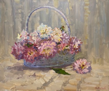 Painting titled "Dahlias" by Natalia Andreychenko, Original Artwork, Oil