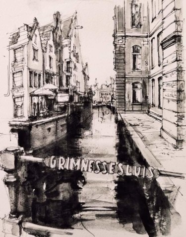Dessin intitulée "Amsterdam" par Natalia Nikolenko, Œuvre d'art originale, Stylo gel