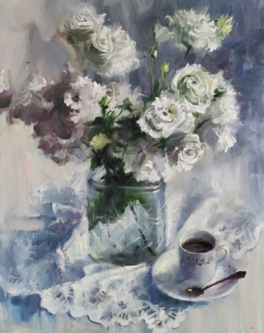 Painting titled "Morning coffee" by Natalia Nikolenko, Original Artwork, Oil