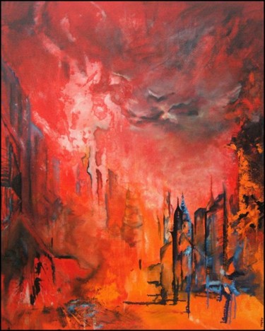 Peinture intitulée "RED WAR" par Natal, Œuvre d'art originale, Huile