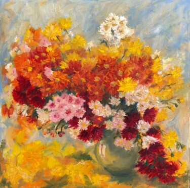 Malerei mit dem Titel "magical chrysanthem…" von Natala Azarna, Original-Kunstwerk, Öl