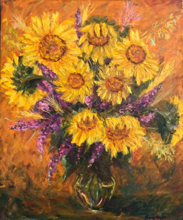Painting titled "Sunflowers" by Natala Azarna, Original Artwork, Oil