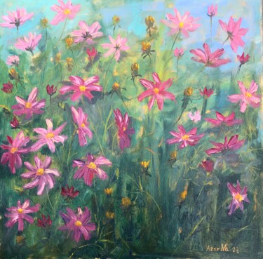 Painting titled "Pink dance" by Natala Azarna, Original Artwork, Oil Mounted on Wood Panel