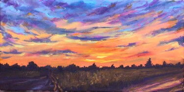 Painting titled "amazing sunset" by Natala Azarna, Original Artwork, Oil Mounted on Wood Panel