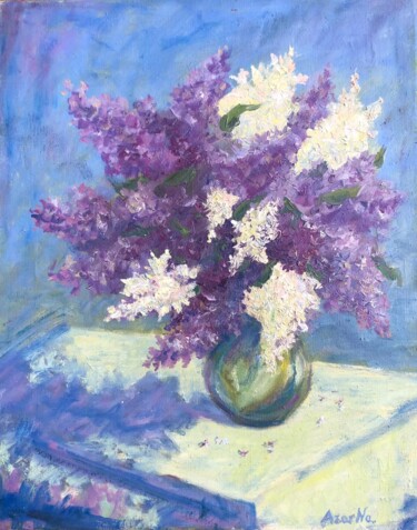 Painting titled "spring flowers" by Natala Azarna, Original Artwork, Oil Mounted on Wood Panel