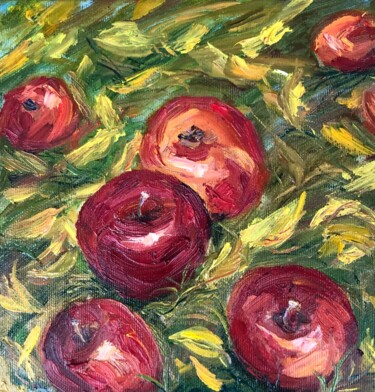 Painting titled "autumn apples" by Natala Azarna, Original Artwork, Oil Mounted on Wood Panel