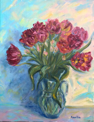 Peinture intitulée "spring tulips" par Natala Azarna, Œuvre d'art originale, Huile