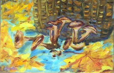 Painting titled "Autumn gift" by Natala Azarna, Original Artwork, Oil Mounted on Wood Panel