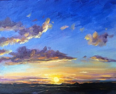 Painting titled "Colourful sunset fo…" by Natala Azarna, Original Artwork, Oil Mounted on Wood Panel