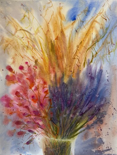 Painting titled "dry winter flowers" by Natala Azarna, Original Artwork, Watercolor