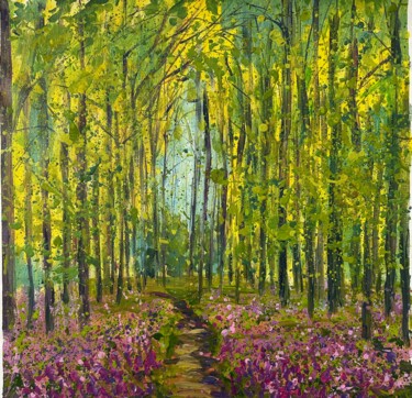 Painting titled "Spring forest" by Natala Azarna, Original Artwork, Acrylic Mounted on Wood Panel