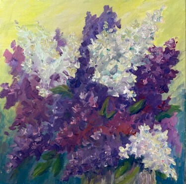 Painting titled "bright lilac" by Natala Azarna, Original Artwork, Acrylic Mounted on Wood Panel