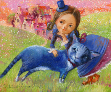 Painting titled "Blu Cat Oil Paintin…" by Natali Derevyanko, Original Artwork