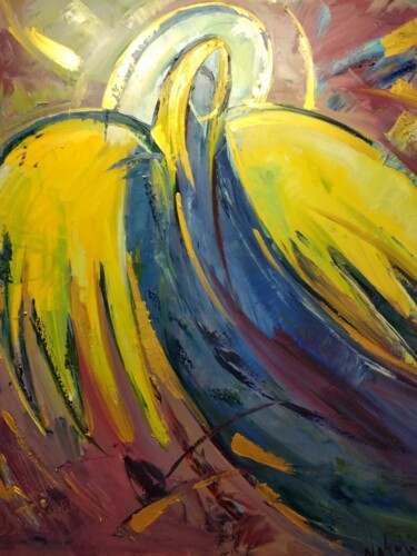 Malerei mit dem Titel "yellow angel" von Natali Oniks, Original-Kunstwerk, Öl