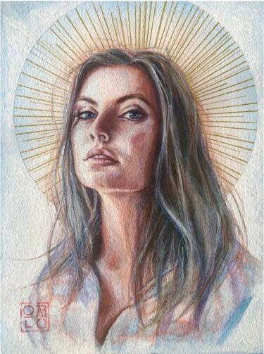 Painting titled "her light" by Natali Part, Original Artwork, Watercolor