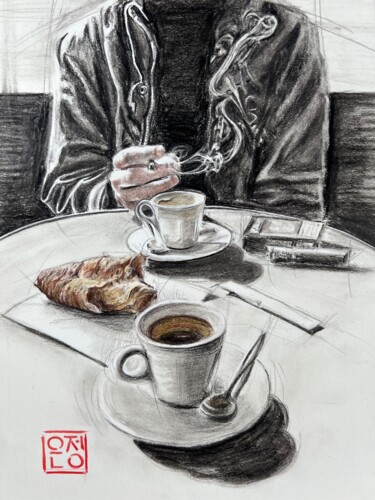Drawing titled "Coffee encounter #12" by Natali Part, Original Artwork, Charcoal