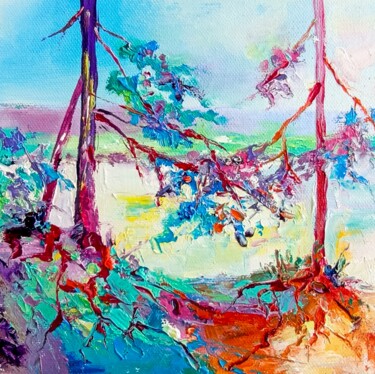 Painting titled "Pine trees in love" by Natalie Rusinova, Original Artwork, Oil